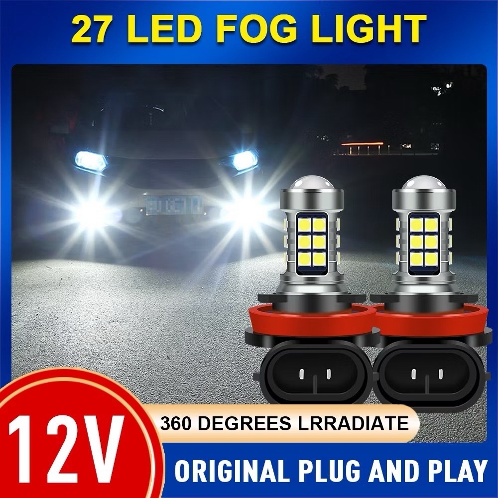 *มาใหม่* หลอดไฟตัดหมอก LED (1คู่ /สีขาว) 27SMD 3030 ROHS สําหรับรถยนต์ H4,H7,H8 H11,HB4 9006 12V