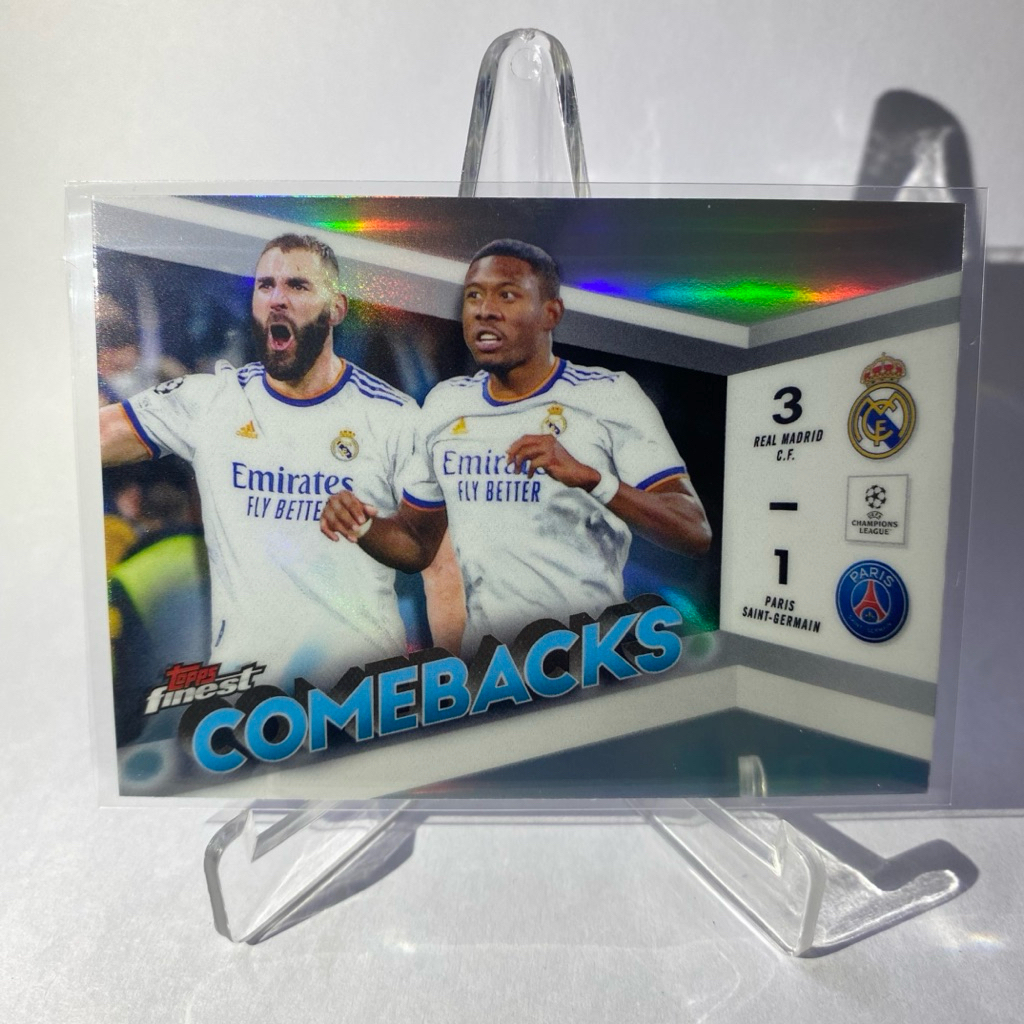 การ์ดนักฟุตบอลสำหรับสะสม KARIM BENZEMA , (9 March, 2022), COMBACKS, Real Madrid, TOPPS FINEST 2024
