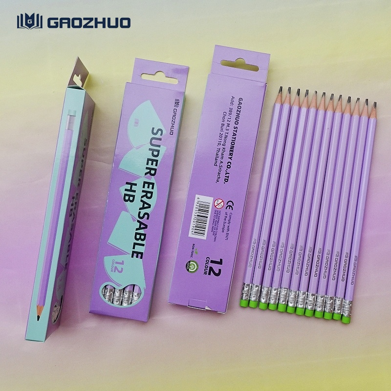 2-ดินสอ HB GAOZHUO สีม่วง 12แท่ง/กล่อง ดินสอ HB สะอาดสำหรับอุปกรณ์การเรียน ไม่มีไม้ ไม่มีพิษ ไม่มีฝุ่น purple