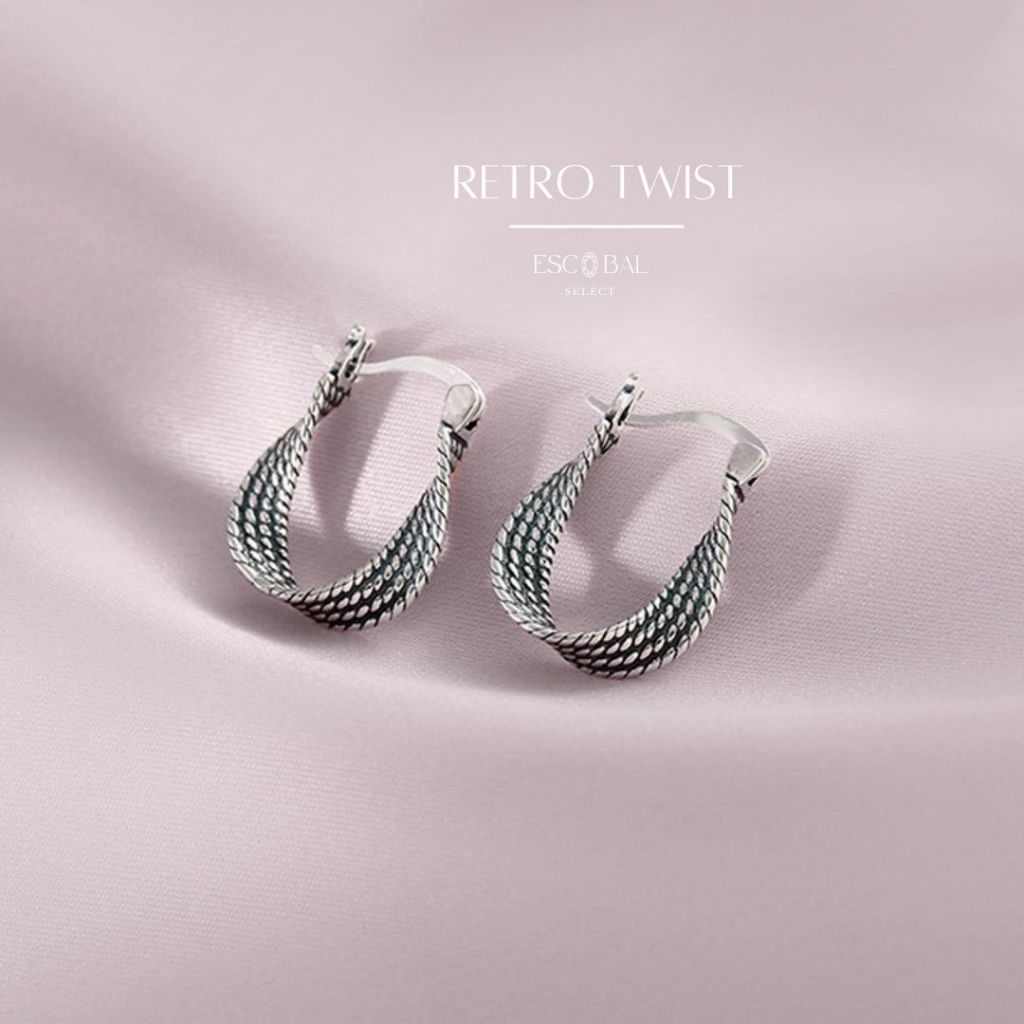 ESCOBAL ต่างหูเงินแท้ Retro Twist ต่างหูแฟชั่น ตุ้มหูเงิน ต่างหูผู้หญิง สวยหรูนำโชคลาภ วาเลนไทน์