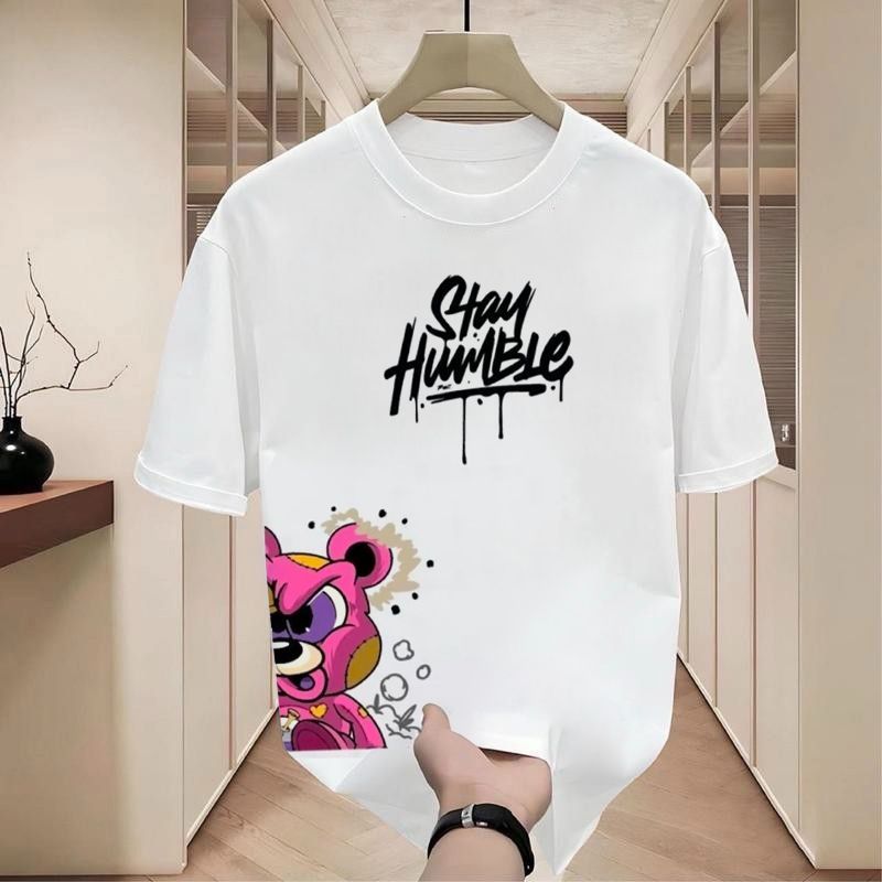 เสื้อยืดคอกลม-แขนสั้น เสื้อยืดแฟชั่น พิมพ์ลายหมี เสื้อสตรีทแฟชั่นเท่ๆ ฮิปฮอป oversize t-shirt สีขาว-ดำ