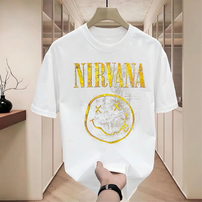 เสื้อทีวีร็อคสตรีท เสื้อเชิ้ตแขนสั้น ลาย  ฮิตมากในยุคนี้ แฟชั่นฤดูร้อน, คอกลม, แขนสั้นลำลอง