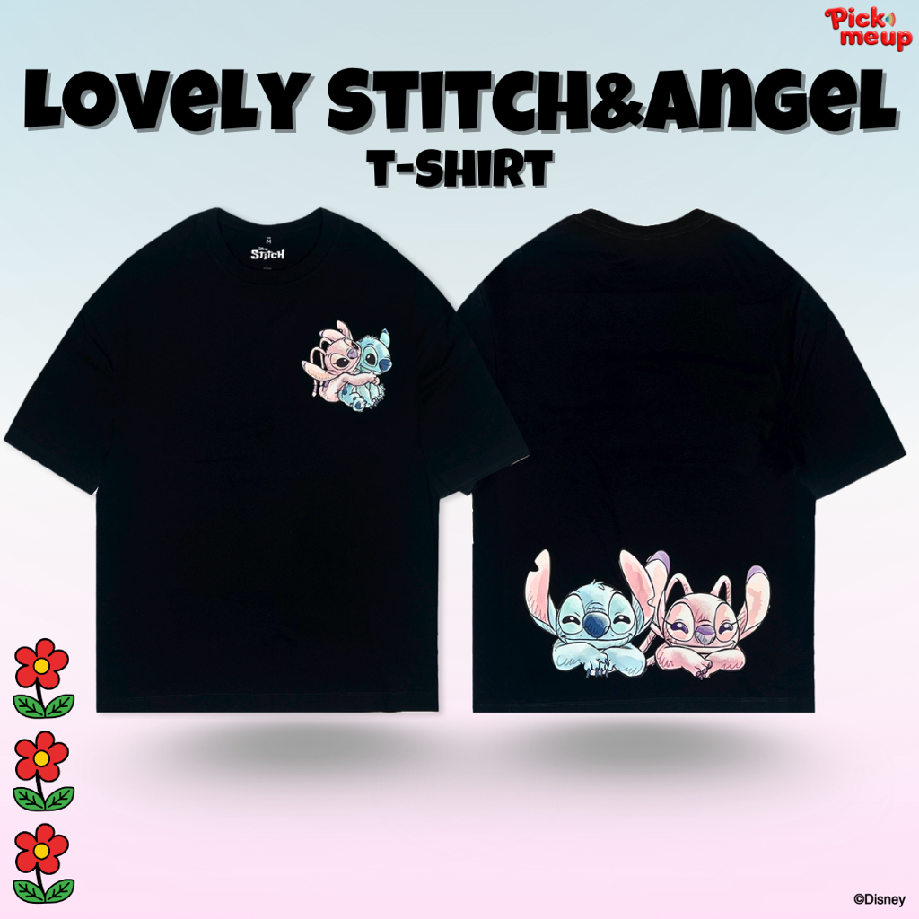 PickMeUp เสื้อยืดพิมพ์ลาย Lovely Stitch&Angel ลิขสิทธิ์ Disney
