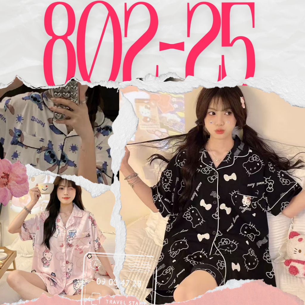 802-25 เสื้อนอนคอปกแขนสั้นขาสั้นผ้านิ่มใส่สบายไม่เคืองผิวสีสด **ไซส์รูปถัดไป👉 (สินค้าพร้อมส่ง)