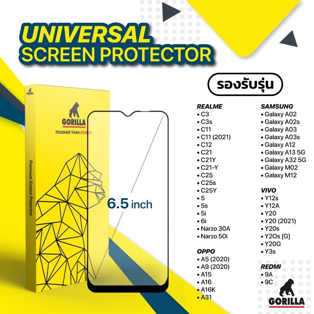 Gorilla Universal ฟิล์มกระจกนิรภัย 6.5 นิ้ว Samsung / G4U