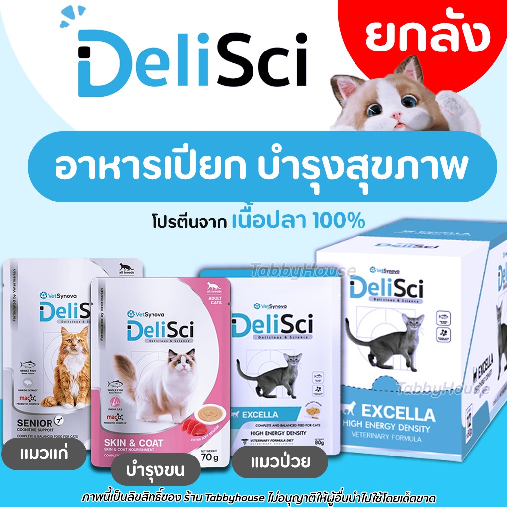 DeliSci -Excella | Skin & Coat | Senior อาหารเปียก สำหรับแมวป่วย แก่ ต้องการบำรุงขน (1กล่องจุ12ซอง)
