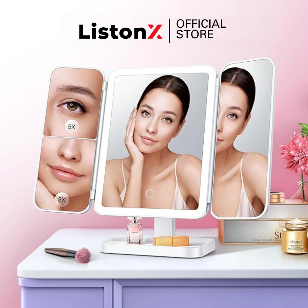ListonX กระจกแต่งหน้าแบบตั้งโต๊ะไฟ LED | Vanity Lighted Makeup Mirror | กระจกแต่งหน้าพกพา | กระจกแต่งหน้าแบบตั้งโต๊ะ