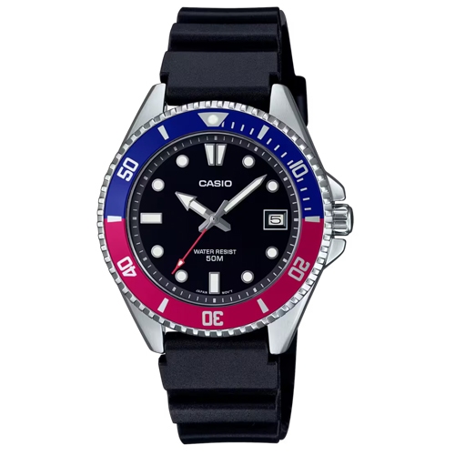 CASIO นาฬิกาข้อมือผู้ชาย สายเรซิ่น สีดำ รุ่น MDV-10,MDV-10-1A2
