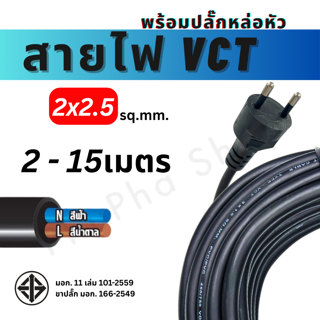 ANT สายไฟขนาด 2×2.5 sq.mm.พร้อมปลั๊กหล่อหัว VCT สายไฟฟ้าหุ้มฉนวนพอลิไวนิลคลอไรด์ สีดำ มอก. – โปรปัง