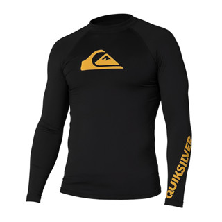 เสื้อว่ายน้ำแขนยาว Rashguard สีดำ โลโก้เหลืองมัสตาร์ด