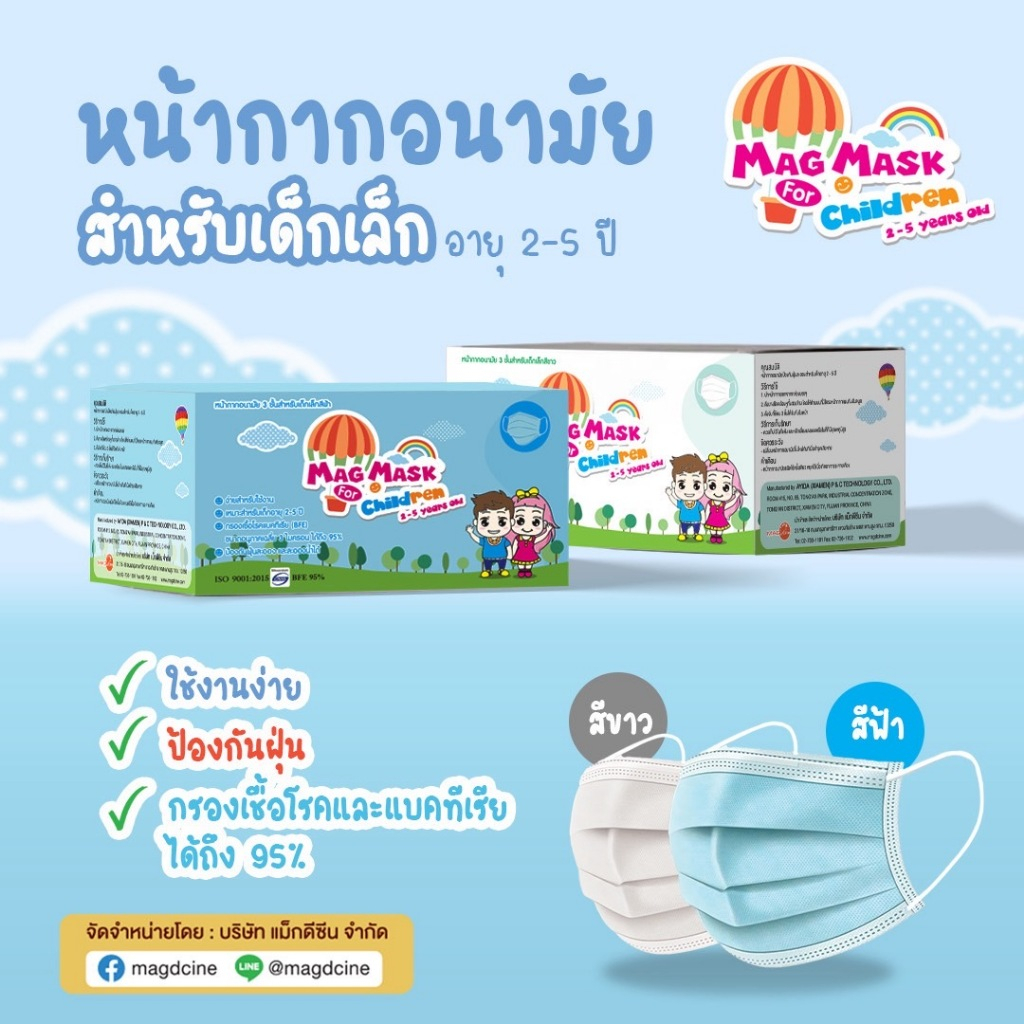 หน้ากากอนามัยสำหรับเด็กเล็ก 3 ชั้น อายุ 2-5 ปี MAG MASK For Children