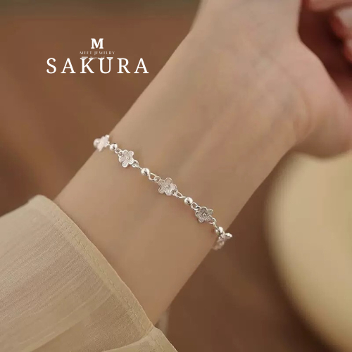 MEET💕กำไลเงิน Sakura กำไลเงินแท้ สร้อยข้อมือปรับได้ กำไลเพชร กำไลแฟชั่น ข้อมือเง