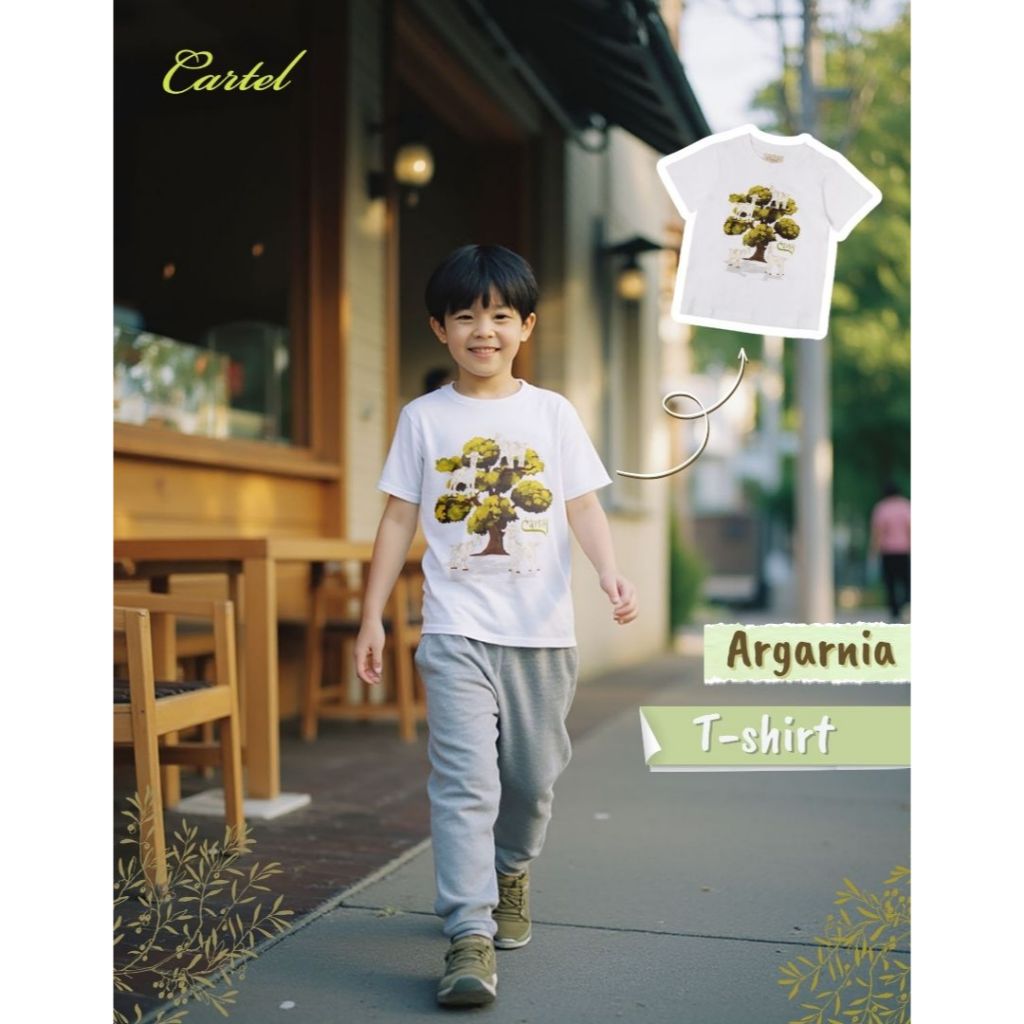 (CM) เสื้อยืดเด็กผู้ชายสีขาวสกรีนลายสุดเท่ห์ ARGANIA T-SHIRT l Cartelkids