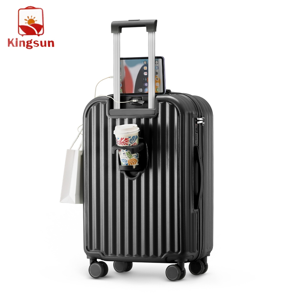Kingsun กระเป๋าเดินทาง P309 กระเป๋าล้อลาก ชาร์จUSB ที่วางแก้ววัสดุABS+PC รับประกัน5ปี 20/24/28 นิ้ว
