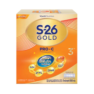 นมผง S-26 GOLD® Pro-C 3™ (550g) นมผง เอส-26® โกลด์ โปร-ซี 3 ผสมแอลฟา สฟิงโกไมอีลิน สูตร 3 (550 กรัม) x6 กล่อง