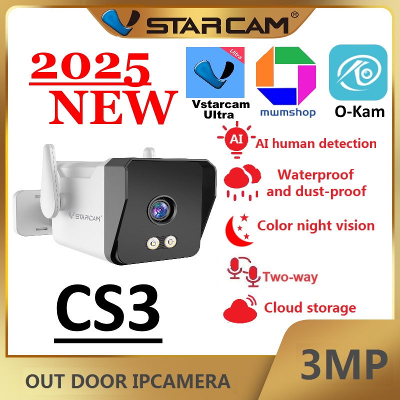 Vstarcam CS3 ใหม่ล่าสุด กล้องวงจรปิดไร้สาย ความละเอียด 3 MP(1296P) Outdoor มีAI+ คนตรวจจับสัญญาณเตือน
