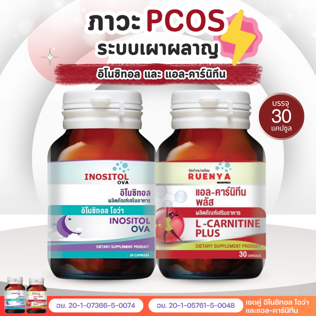 วิตามิน PCOS อิโนซิทอล Inositol + แอลคาร์นิทีน L-carnitine บำรุงไข่ตก ปรับระบบเผาผลาญ ภาวะ PCOS อ้วนง่าย ระบบเผาผลาญแย่