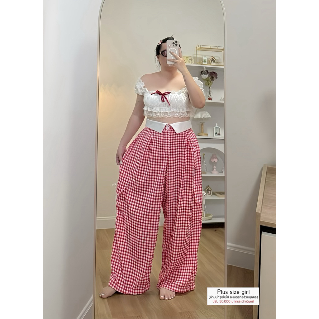 กางเกงขายาวเอวปกลายสก็อต(ท48) ทรงตรงสุดเป๊ะ ใส่แล้วหุ่นดูสูง เพรียว คลาสสิก | ไซส์ใหญ่ 36-50 นิ้ว