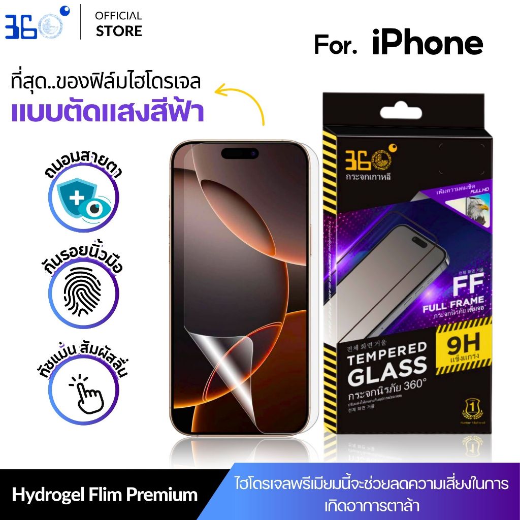 [🇰🇷360°] ฟิล์มแสงฟ้า ไฮโดรเจล iphone  17e 17 17promax 16 15 16promax 13 17pro 15promax