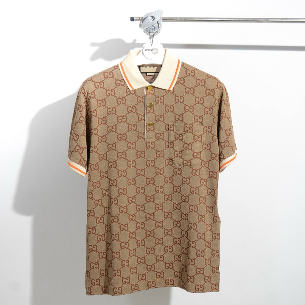 (มีกล่อง) Gucci jacquard silk polo