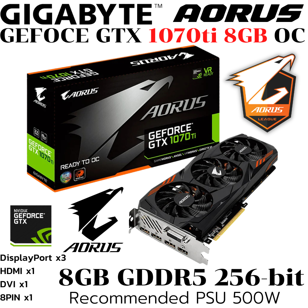 VGA (การ์ดแสดงผล) GIGABYTE AORUS GTX 1070ti 8GB OC GDDR5