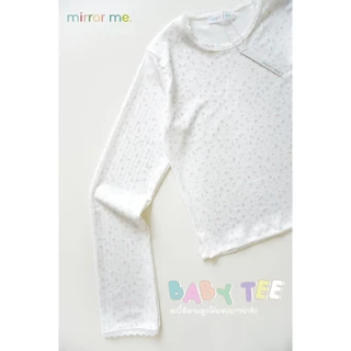 mirrorme เสื้อแขนยาว Baby tee พิมพ์ลาย สีพาสเทล แต่งลูกไม้