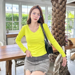 081-082 เสื้อยืดแขนยาว จั๊มข้างคอวี
