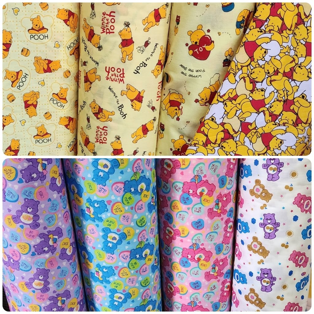 ผ้าลายหมี ลายการ์ตูน เมตร เทดดี้แบร์ แคร์แบร์ carebear หน้ากว้าง 110-115 cm
