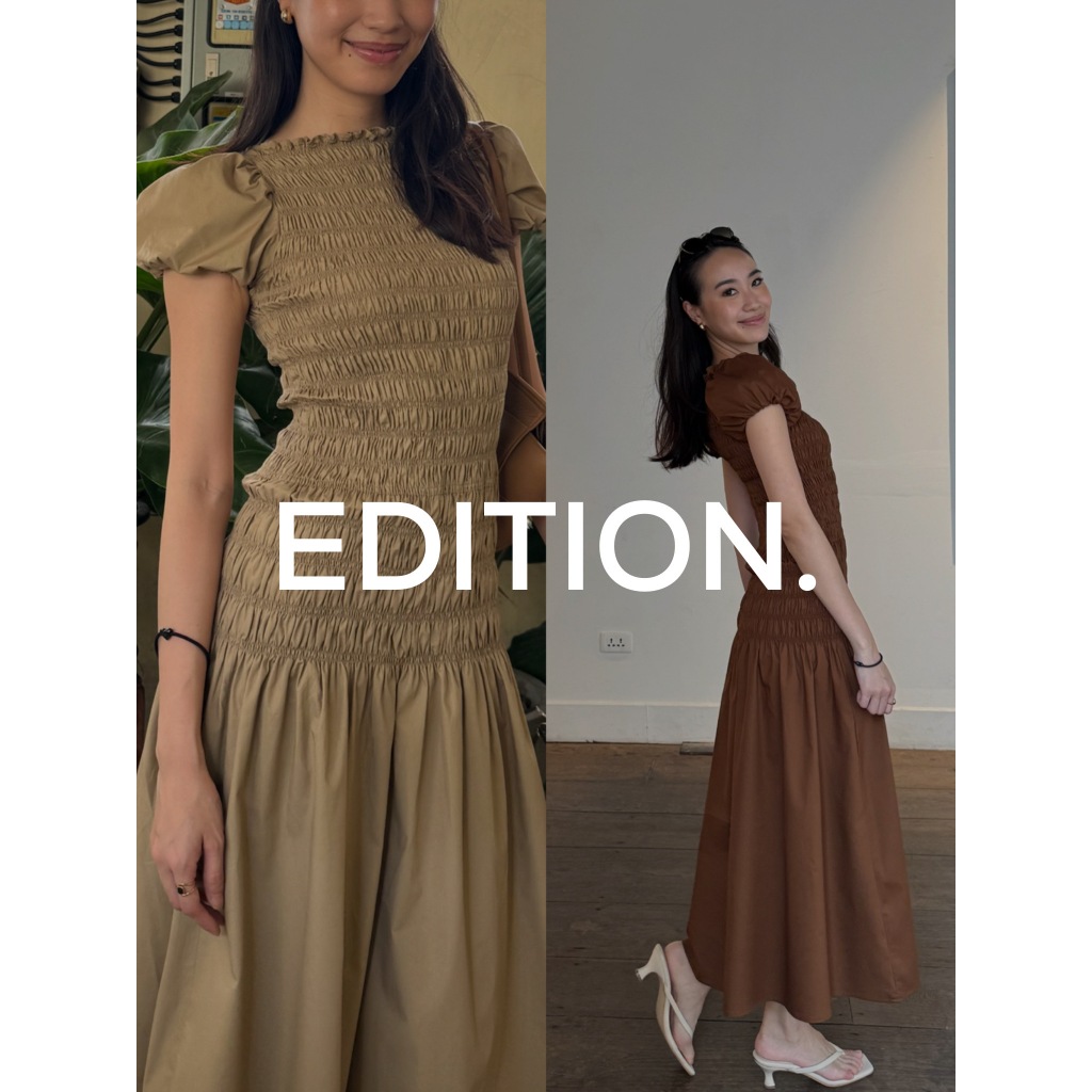 editionwear PUFF SLEEVE DRESS WITH SMOCK DETAILS