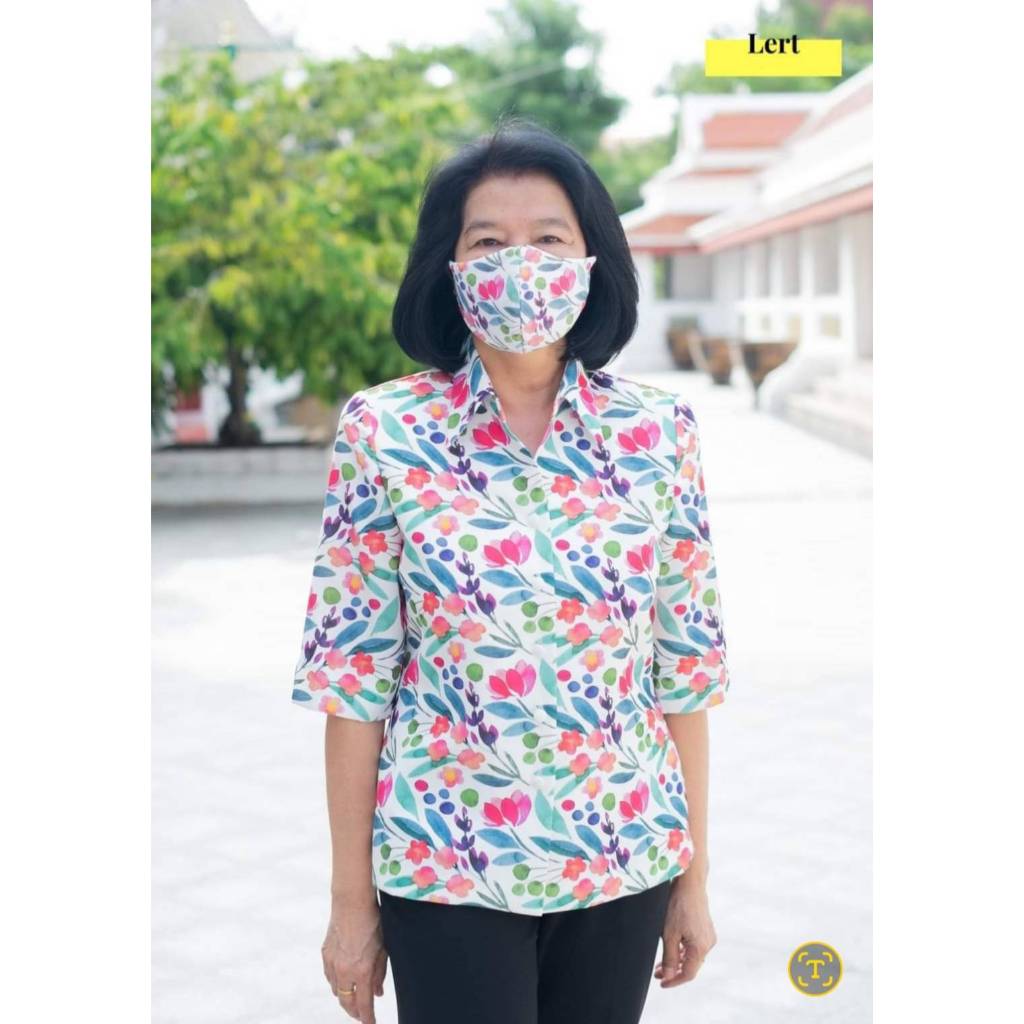 Daris เสื้อเชิ้ตผู้หญิง Woman's shirt แขนสามส่วน ลายพิเศษ