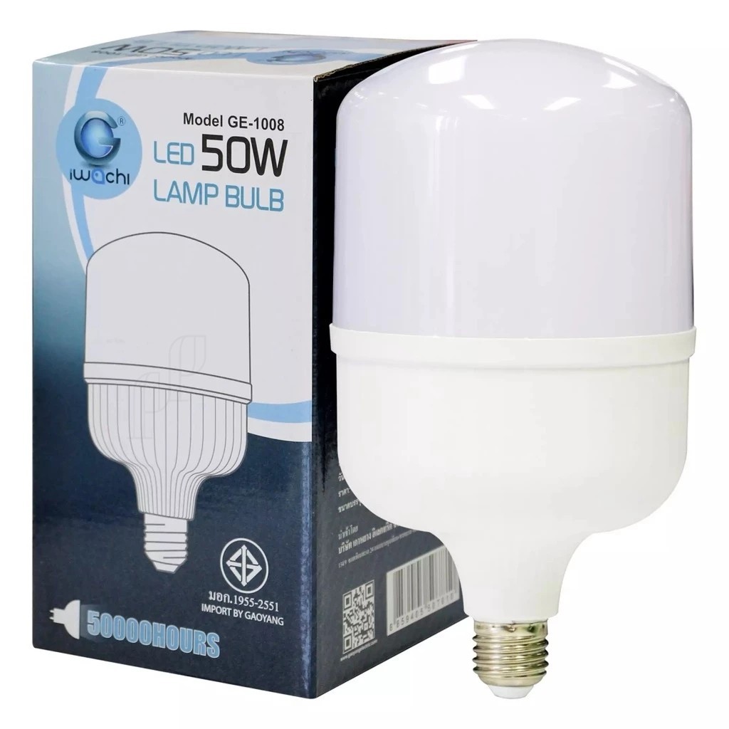 IWACHI หลอดไฟกลม ใหญ่ หลอดไฟกระบอก ไฟกระบอก LED 20W 30W 40W 50W 60W แสงขาว