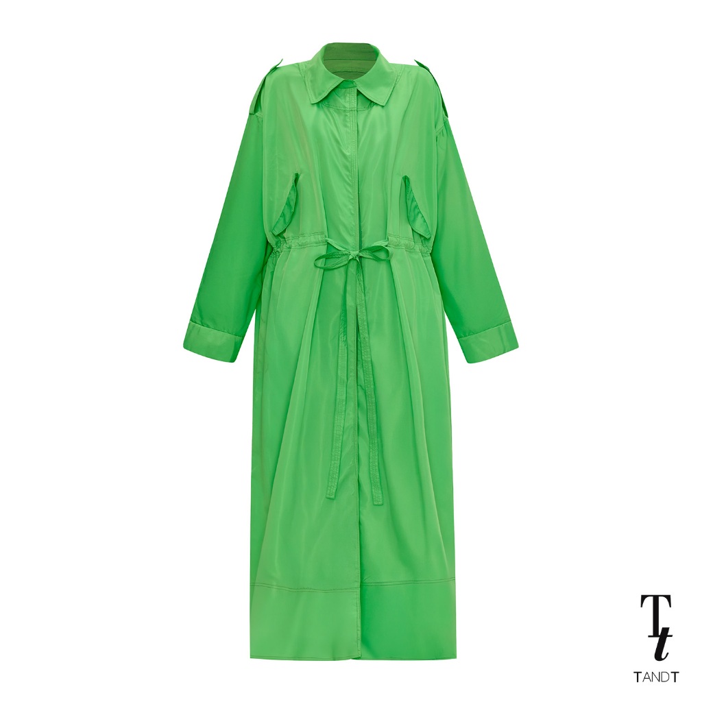 TandT - BERKLEY I COAT - HOODED DRAWSTRING WAISTBAND NYLON RAIN COAT เสื้อโค๊ทมีหมวกตัวยาวแขนยาว กันลม-ฝน ตกแต่งเส้นรูด