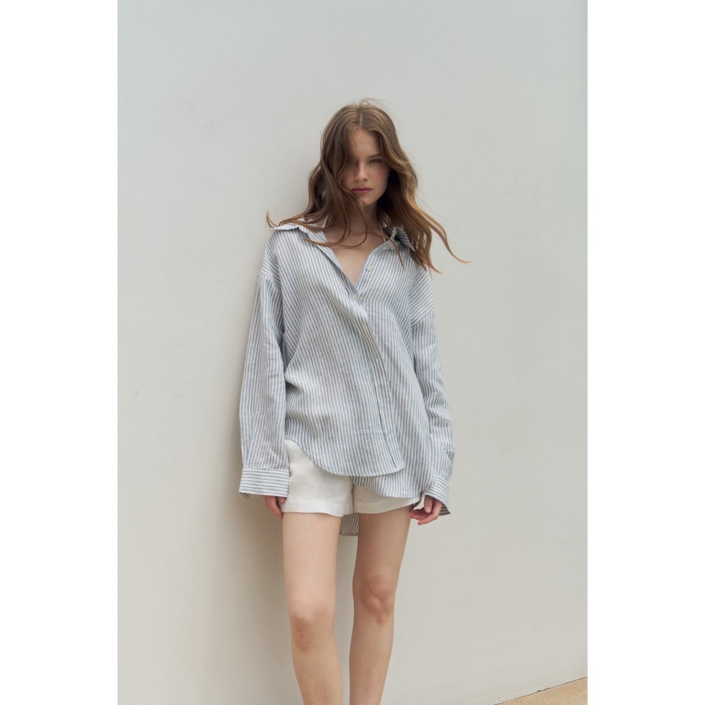 พร้อมส่ง SAC.BKK  เสื้อเชิ้ตลายทาง รุ่น Essential Linen Stripe shirt