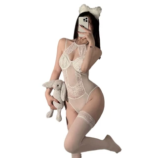 BIG SEXY ชุดบอดี้สูทสวยๆ ชุดลูกไม้เซ็กซี่ ชุดนอนบางใส 🎀 M-5XL นน40-100KG ผ้าซีทรูบางๆ มีบราในตัว แต่งลูกไม้ S-187