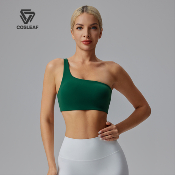 Cosleaf สปอร์ตบราออกกำลังกายโยคะ Gym สไตล์ไหล่ข้างเดียว ทรงสวยใส่เก๋ ฟองน้ำถอดได้ ผ้านุ่มใส่สบายได้ทุกกิจกรรม