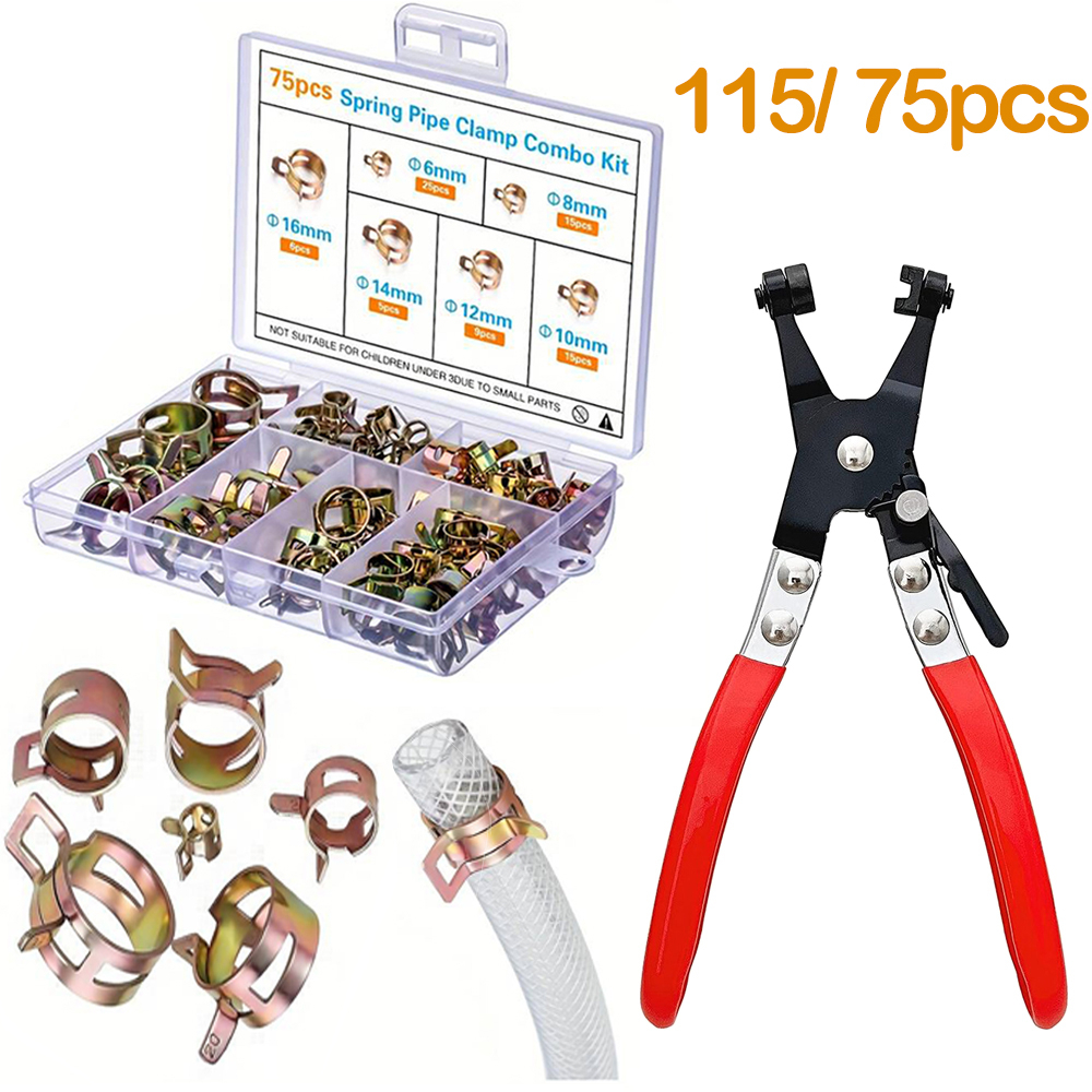 75ชิ้น/115ชิ้น สปริงรัดท่อ แคลมป์รัดสาย เข็มขัดรัดสายวัดบูส กื๊บ คลิปหนีบสายน้ำมัน 6-10 มม/6-22ม Spring Clamp Fastener