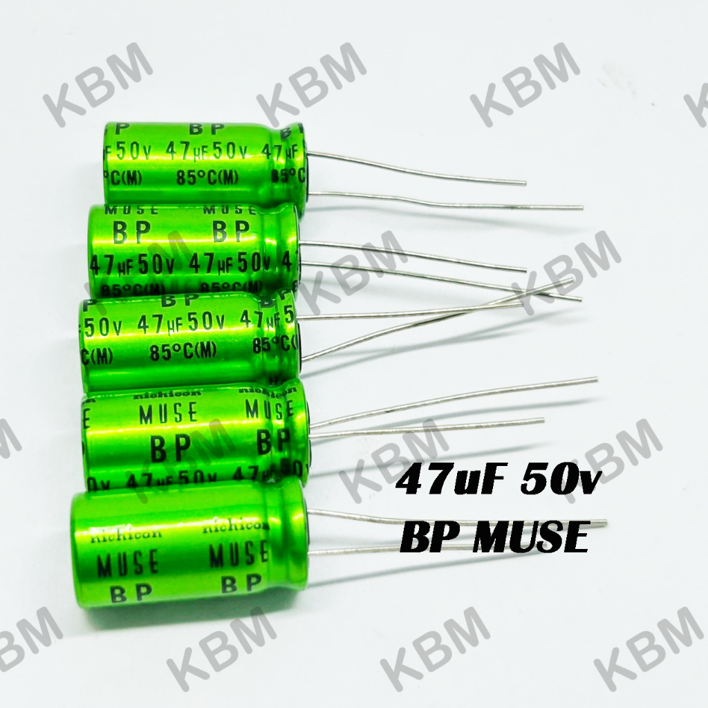 Capacitor (คาปาซิเตอร์) 47uF50V  47uF 50V Nichicon BP MUSE  green ไม่มีขั้ว