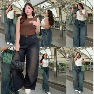 Moonjeans กางเกงยีนส์เอวสูงทรงกระบอกใหญ่สาวอวบ ไซซ์ใหญ่ (BAGGY JEANS) Moonstonechubbyhouse [ Code: 1717 ]