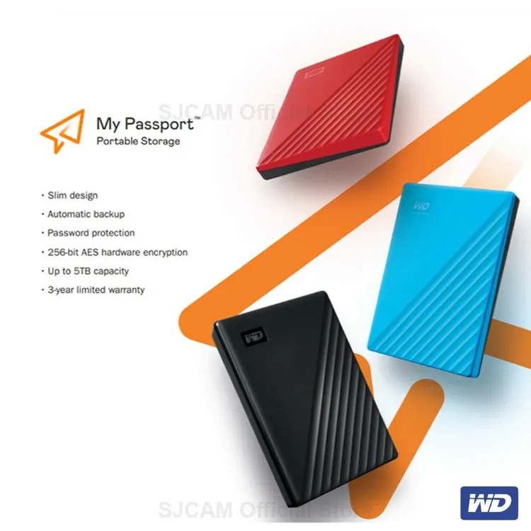 WD My Passport 2TB ฮาร์ดดิสก์พกพา HDD USB3.0 External Hard Disk 2.5 นิ้ว ฮาร์ดไดรฟ์คุณภาพสูง รับประกัน 3 ปี