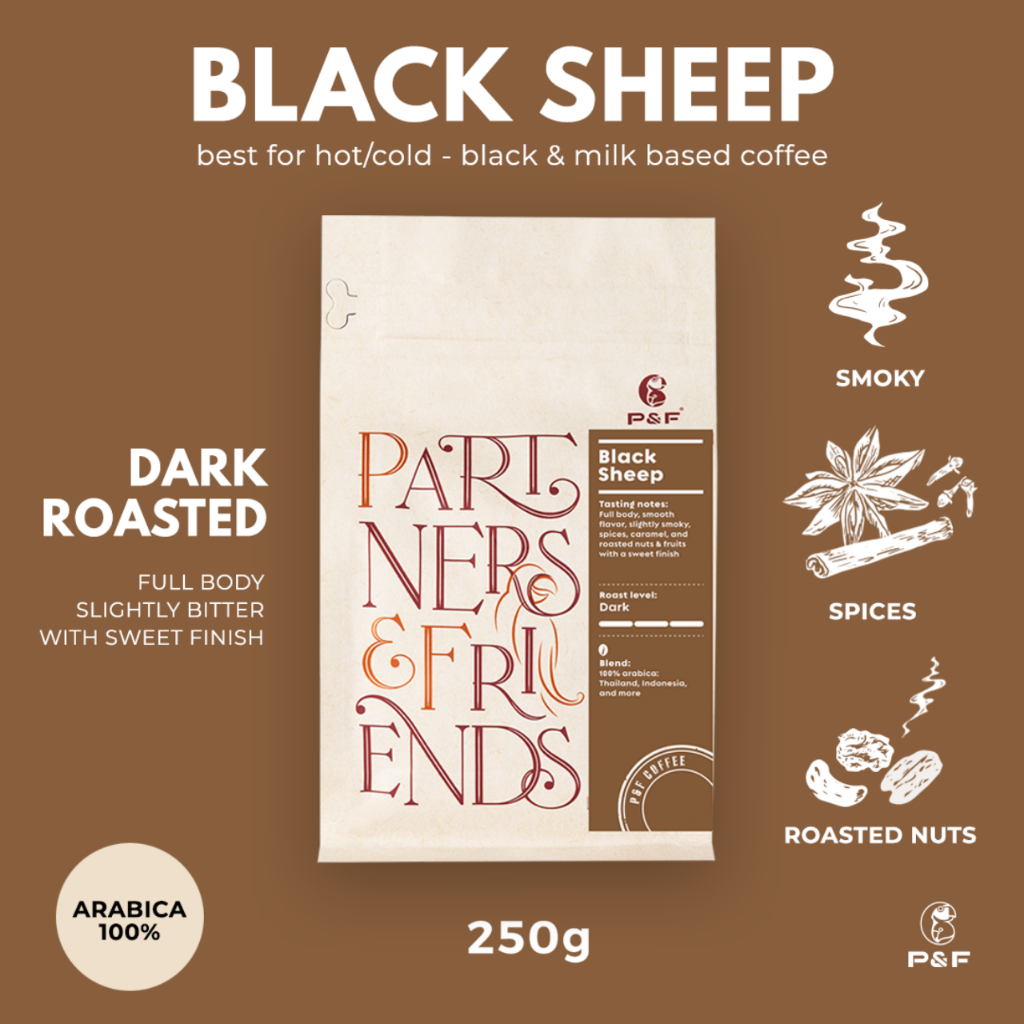 P&F Black Sheep ขนาด 250g เมล็ดกาแฟคั่ว Arabica 100% (คั่วเข้ม) | P&F Coffee พี แอนด์ เอฟ คอฟฟี่