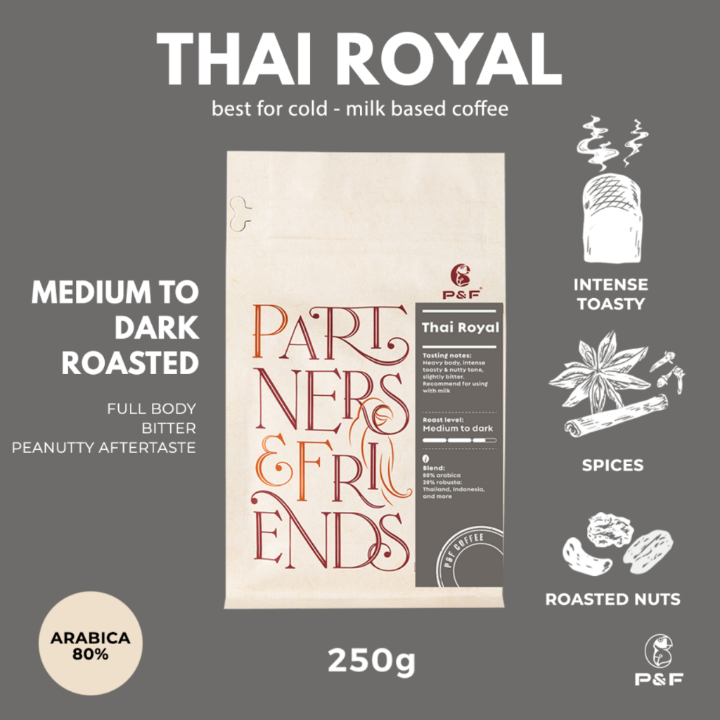 P&F Thai Royal Blend ขนาด 250g เมล็ดกาแฟคั่ว arabica ผสม robusta (คั่วกลางถึงเข้ม) | P&F Coffee