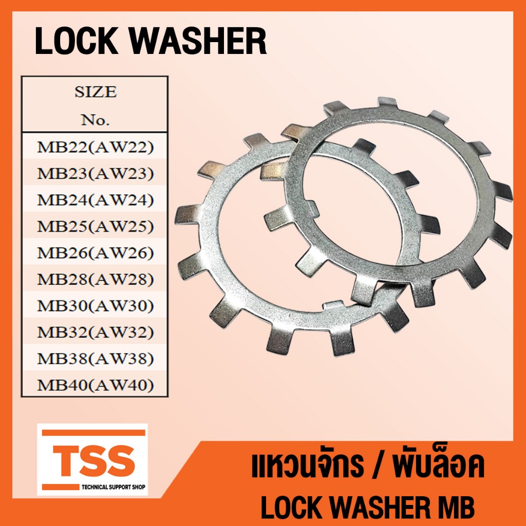 MB22 MB23 MB24 MB25 MB26 MB28 MB32 MB30 MB38 MB40 แหวนจักร/พับล็อค แหวนล็อคเพลา MB ใช้กับน็อตล็อค KM