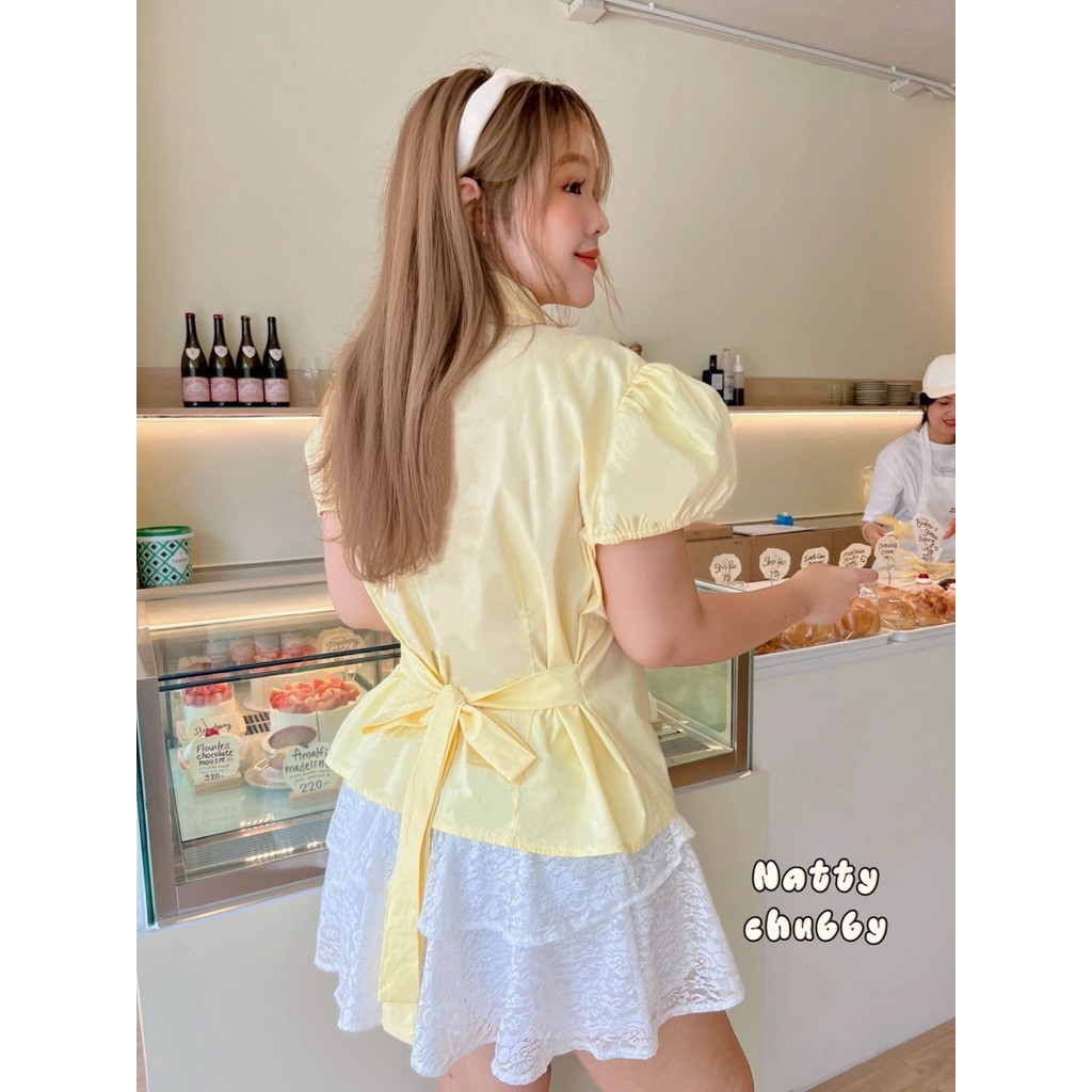 (พร้อมส่งมีสตอค/ส่งด่วน!⚡️) Vivian Shirt🧀🥯🥨 (NT) เสื้อเชิ้ตผูกหลังวิเวียน สาวอวบไซส์ใหญ่ (อก-50) - รูปที่ 7