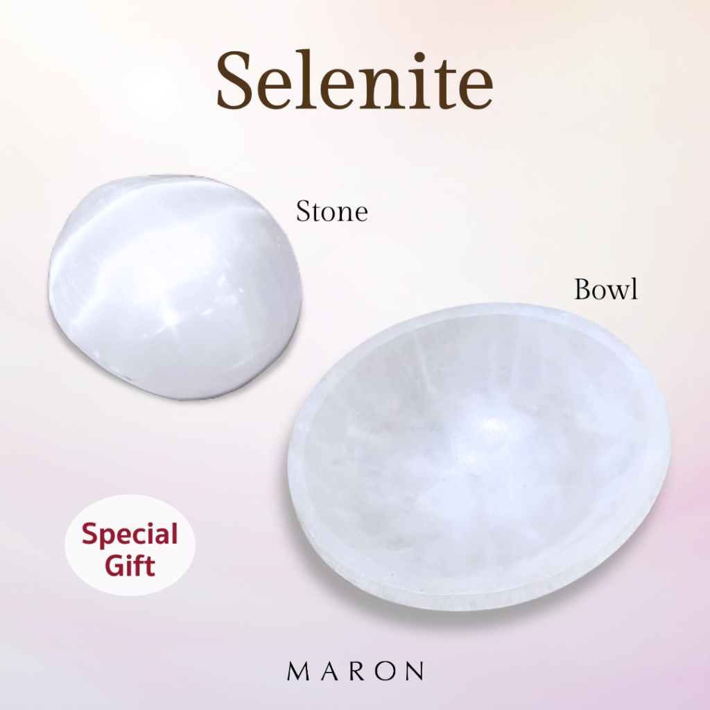 MARON หินเซเลไนต์ หินคลีนพลังงาน Selenite Bowl, Healing Stone