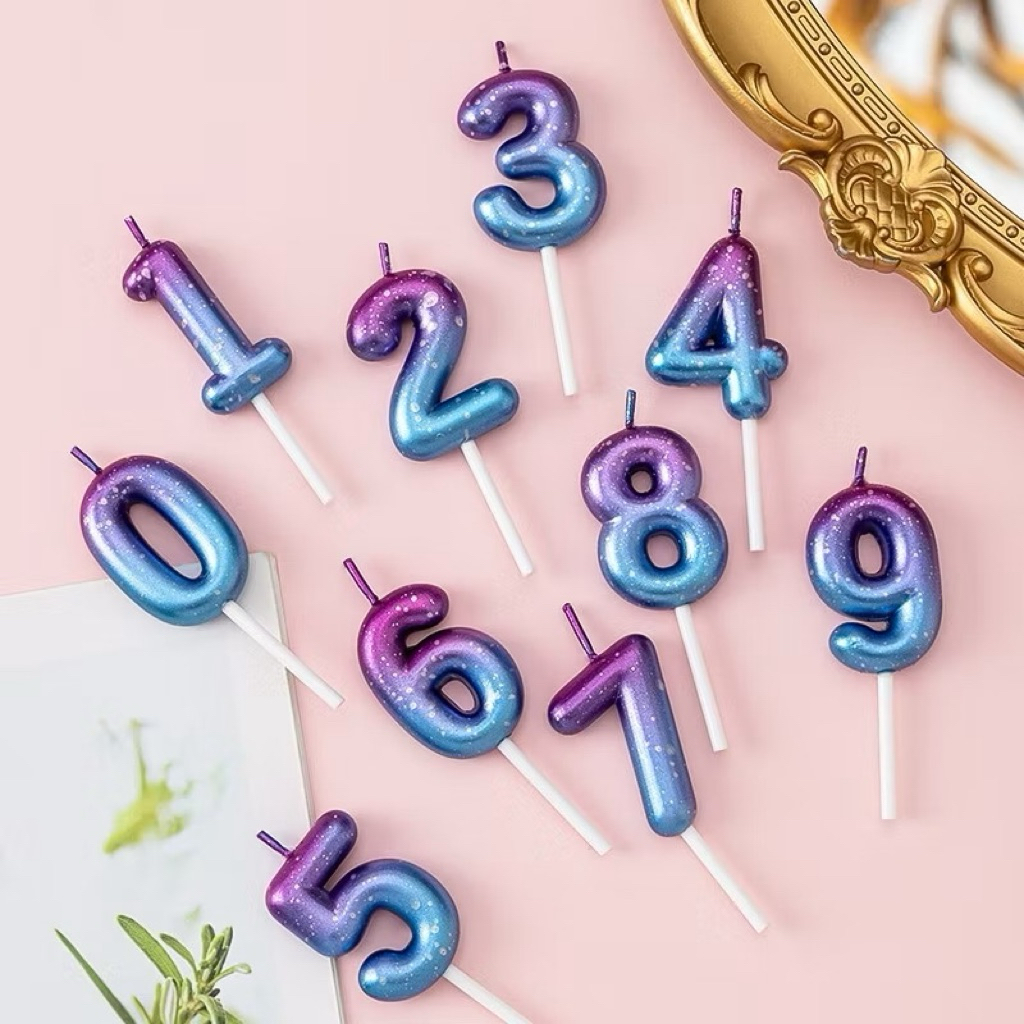 เทียนวันเกิด เทียนตัวเลข สีรุ้ง Memaid Unicorn สีทอง Happy Birthday Lookmaebaby