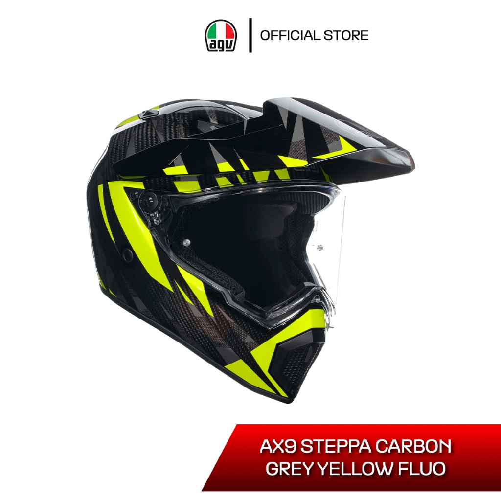หมวกกันน็อค AGV AX9 / STEPPA CARBON GREY YELLOW FLUO