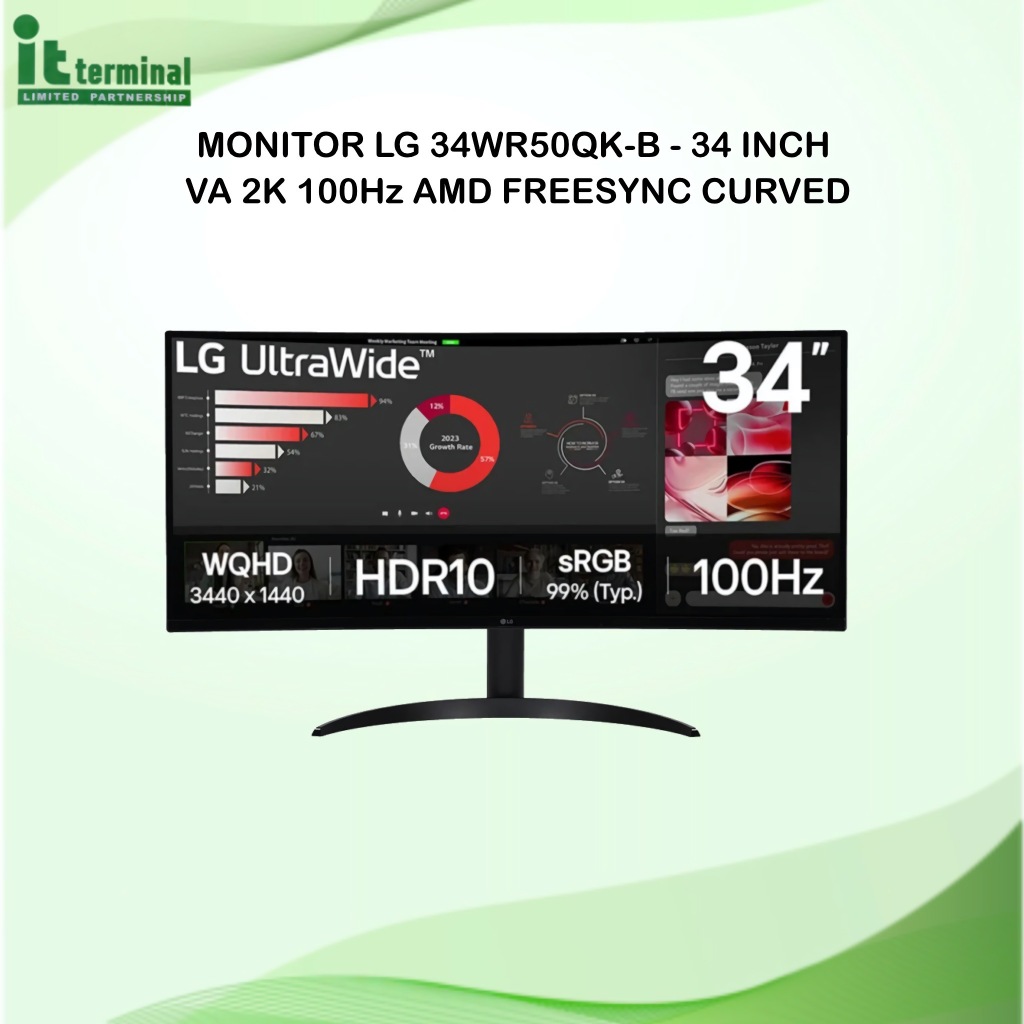 MONITOR (จอมอนิเตอร์) LG 34WR50QK-B - 34 INCH VA 2K 100Hz AMD FREESYNC CURVED