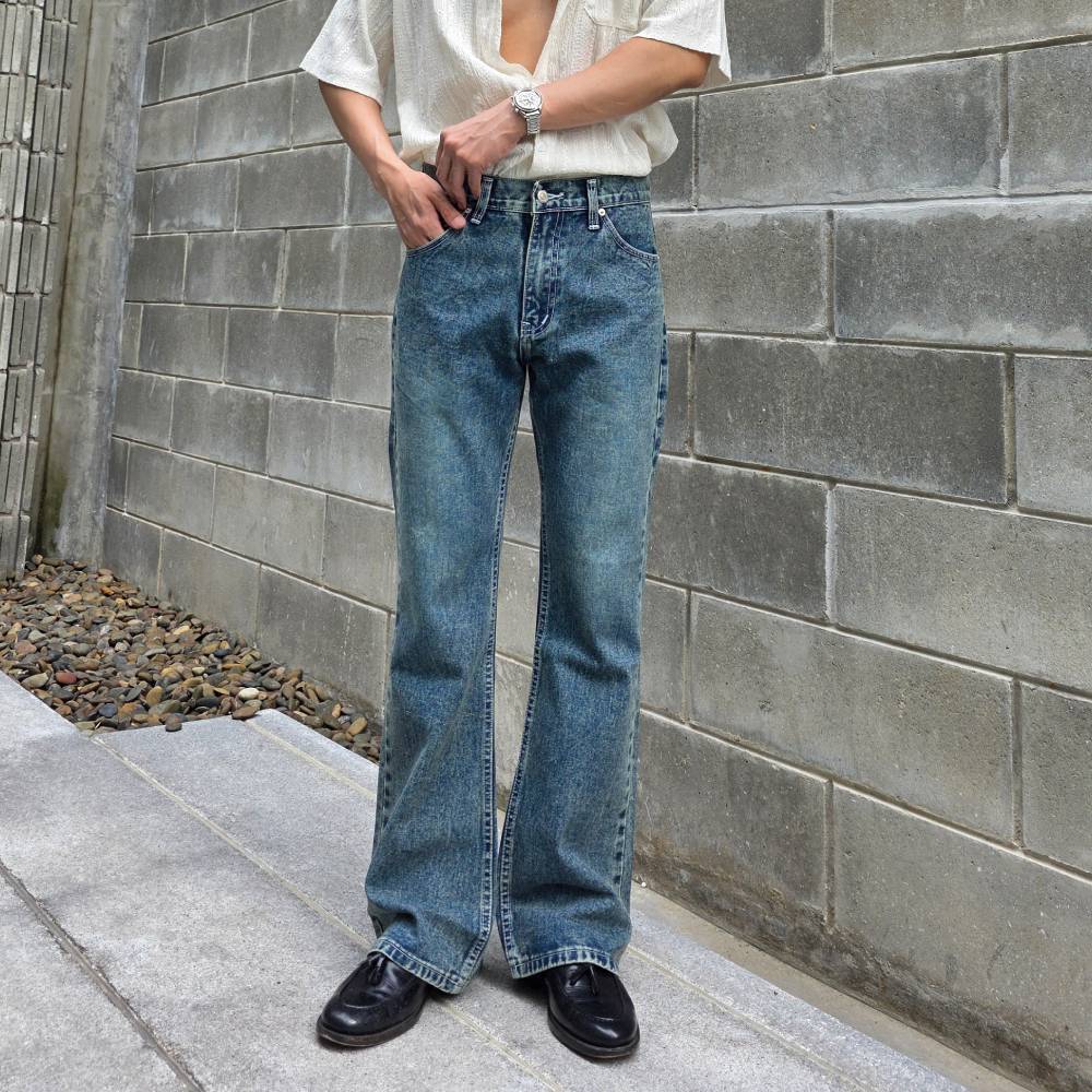 Golden Zebra Jeans กางเกงยีนส์ชายขาม้าฟอกสีสนิมพ่นด่างเอวสูง #339/SANIM