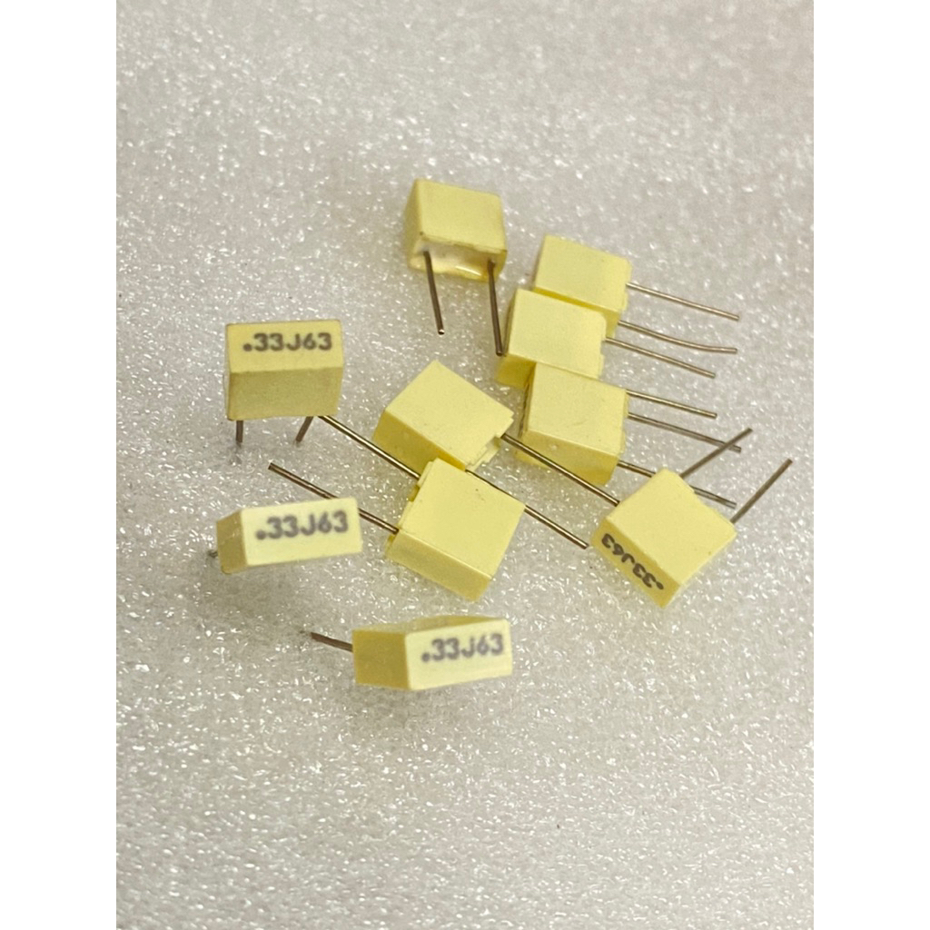 0.33UF 63V 330nJ 63V 334PF 63V (แพ็ค10ตัว) คาปาซิเตอร์ Made in Italy Cอิตาลี เกรดอย่างดี Cโพลีขาห่าง
