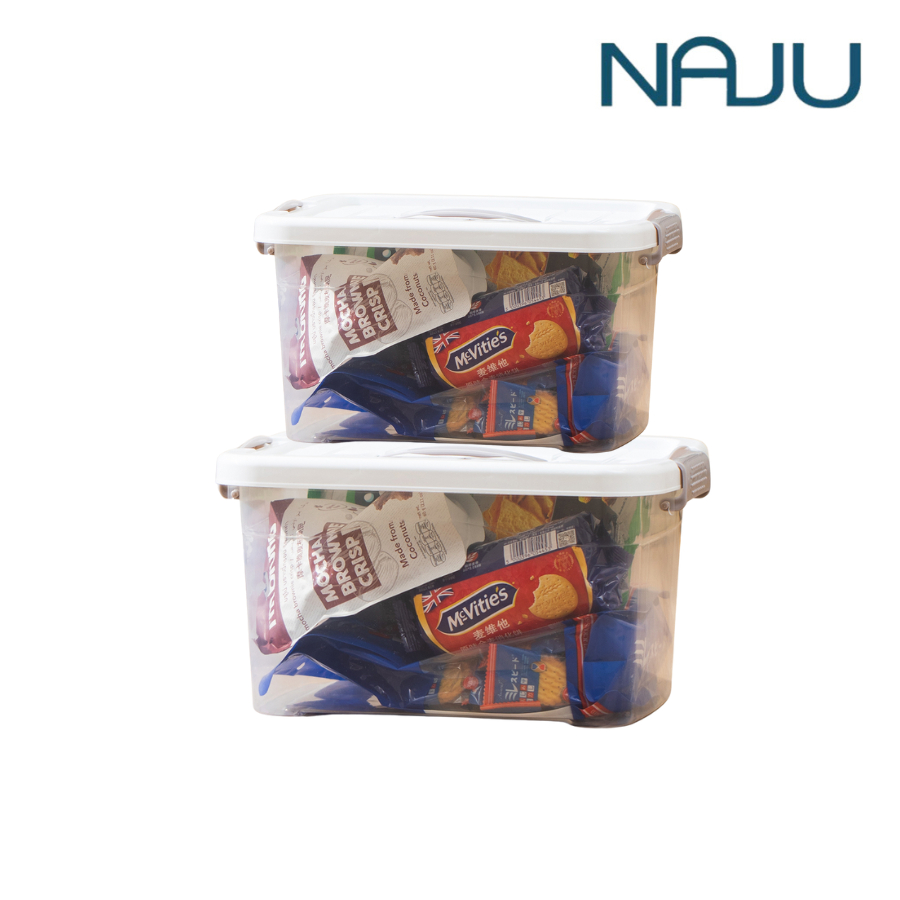 Naju กล่องพลาสติก กล่องเก็บของ ลังพลาสติก Storage Box มีฝาล็อก สีโปร่งใส แข็งแรง ทนทาน วางซ้อนกันได้